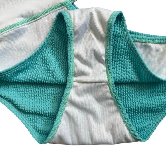 Colorblock Two Toned Blue One Shoulder Cut Out One Piece Swimsuit Size L - Picture 8 of 10